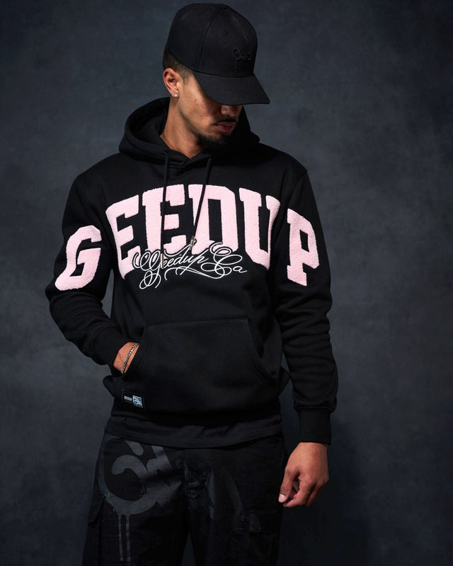 Team Logo Script Hoodie Black/Dusty Pink