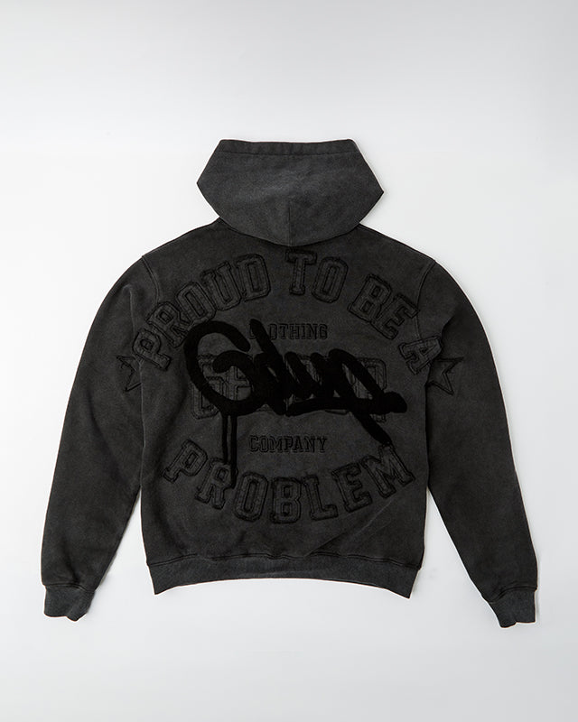 Proud To Be A Problem Hoodie Vintage Washed Black