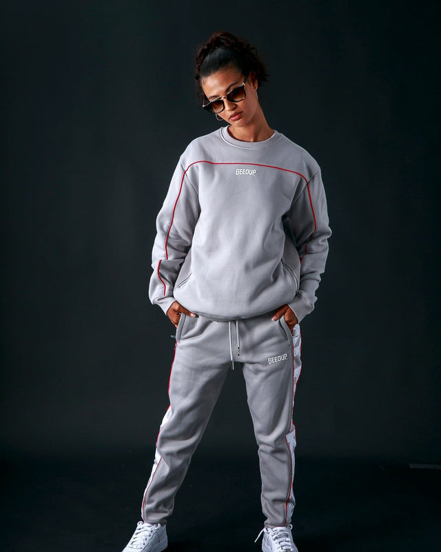 Grey and red on sale tracksuit