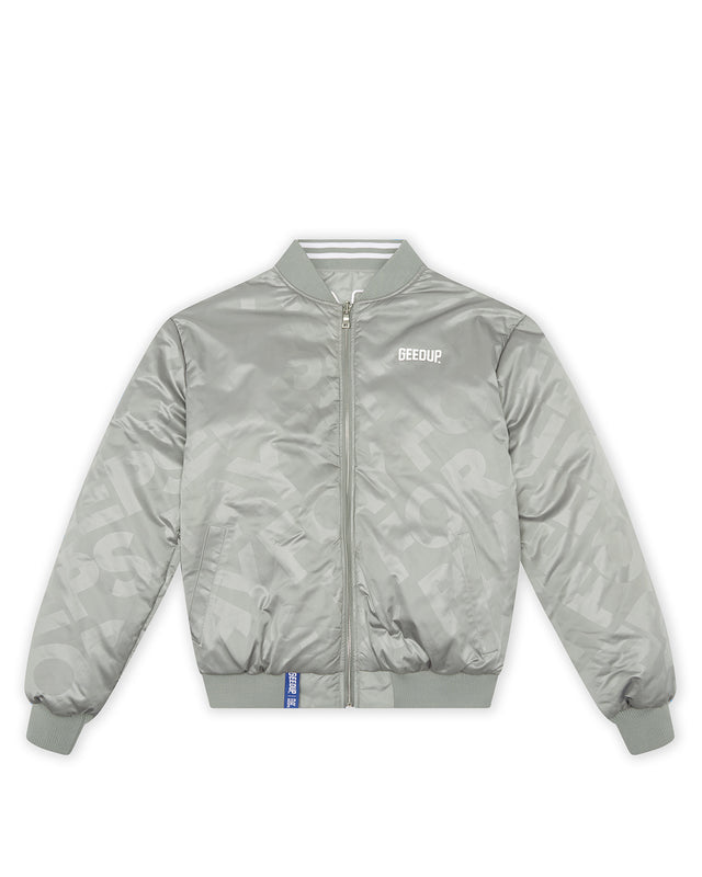 Grey and deals white bomber jacket